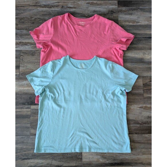 2X L.L.Bean Women's Pima Cotton Crewneck T-Shirts Pink & Green Size XL 207242 - Picture 1 of 11